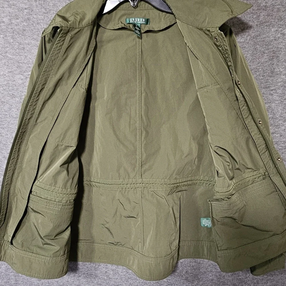 Lauren Ralph Lauren Jacket Women' Large Olive Pocket Zip Military Army Coat Core